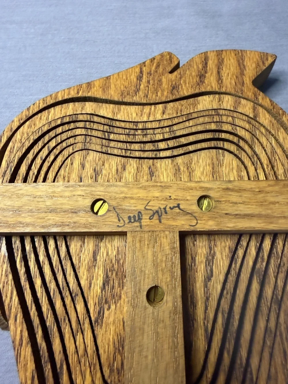 Vintage Handmade Collapsible Wooden Bowl Basket Trivet Apple Shape Deep Spring